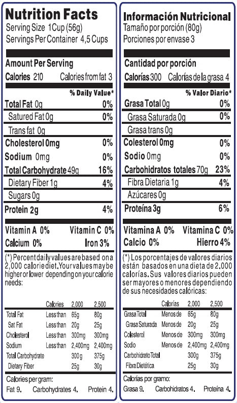 Tabla nutricional de Penne 250gr (EL DORADO) Arroz