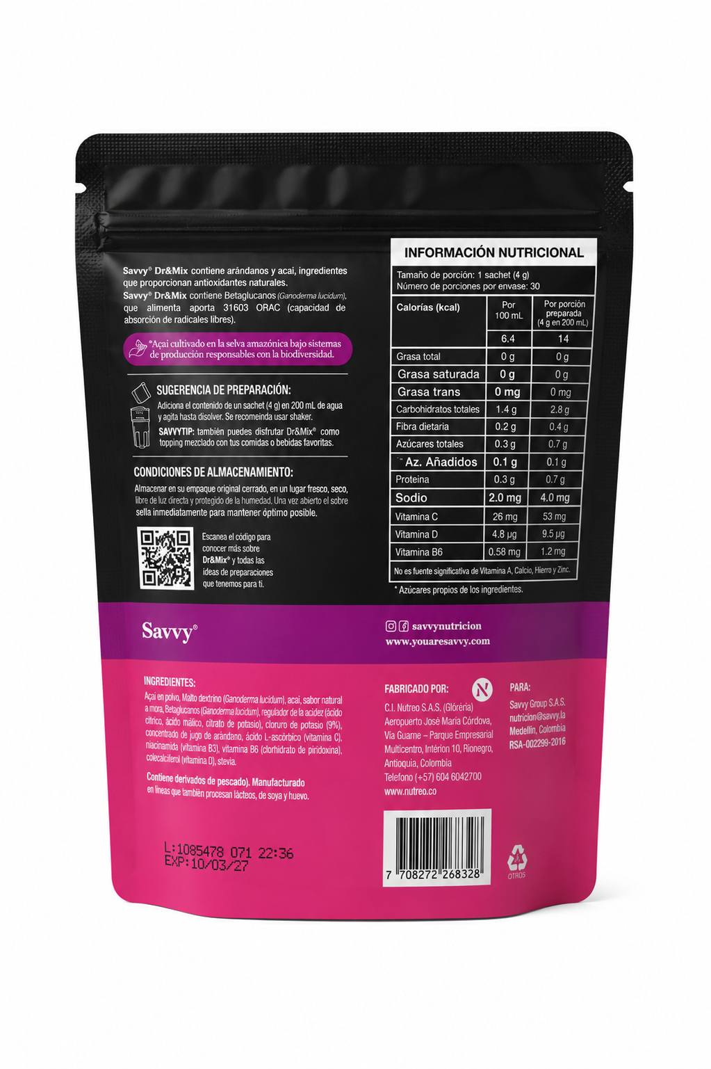 Tabla nutricional de Difensmix Power 120gr (SAVVY) Wow Berries