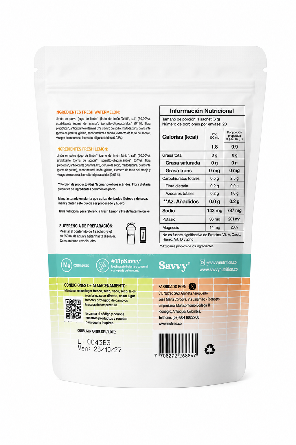 Tabla nutricional de Recharge x 20 sticks (SAVVY) surtidos