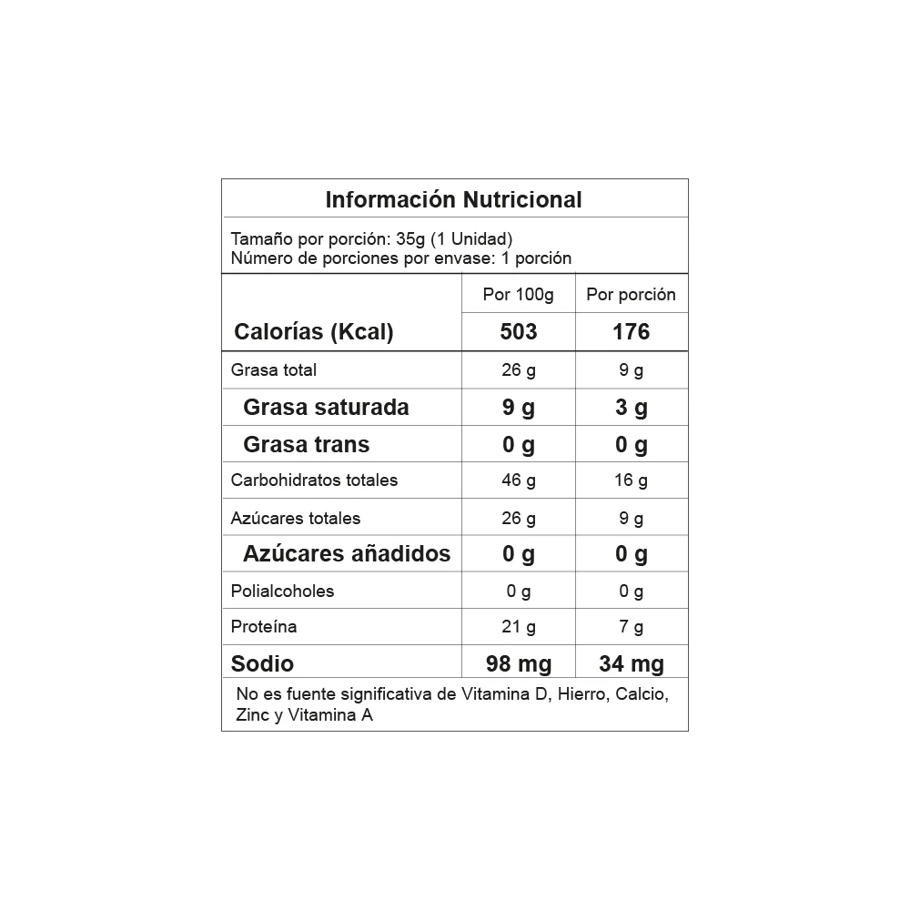 Tabla nutricional de Chocotabs Crunch Oscuro 35gr (NATIF)
