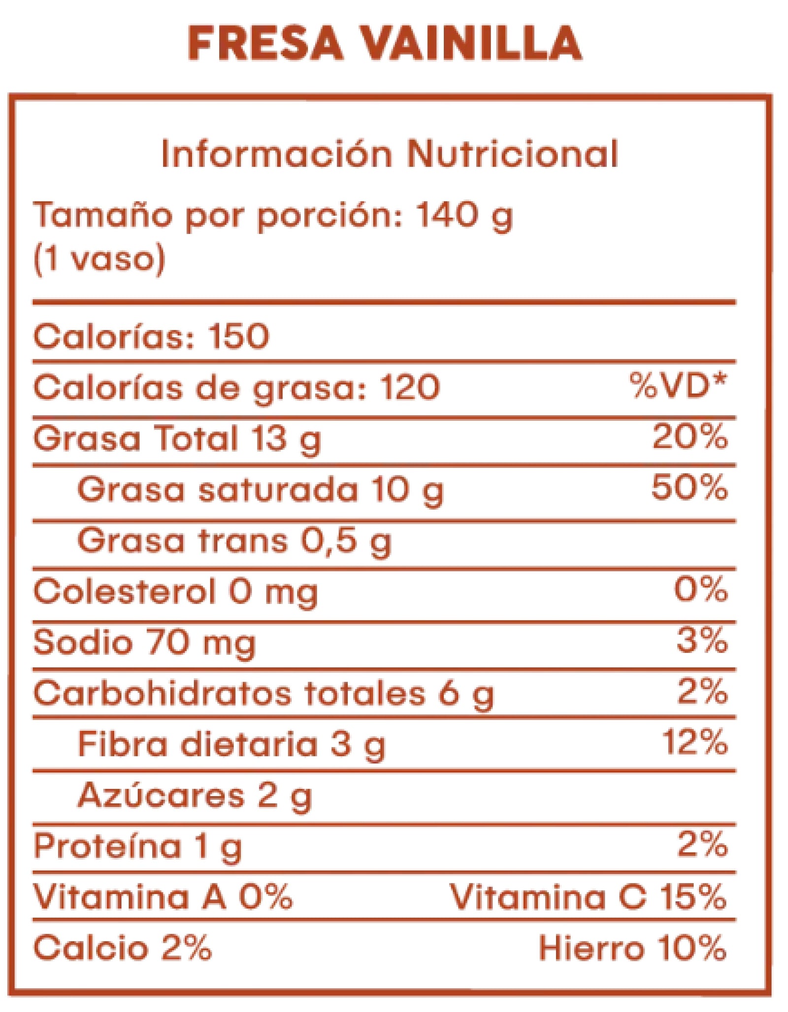 Tabla nutricional de Yogurt 140gr (YOCOCO) Fresa - Vainilla