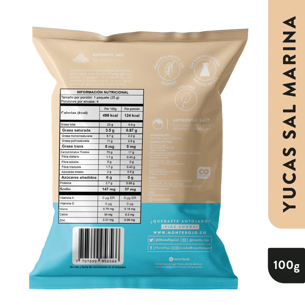 Tabla nutricional de Yucas 110gr (MONTEROJO) Sal Marina