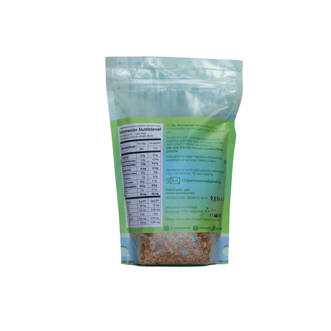 Tabla nutricional de Granola Avena y Nueces 400gr (UNDOSTRES POR MI) Pistacho