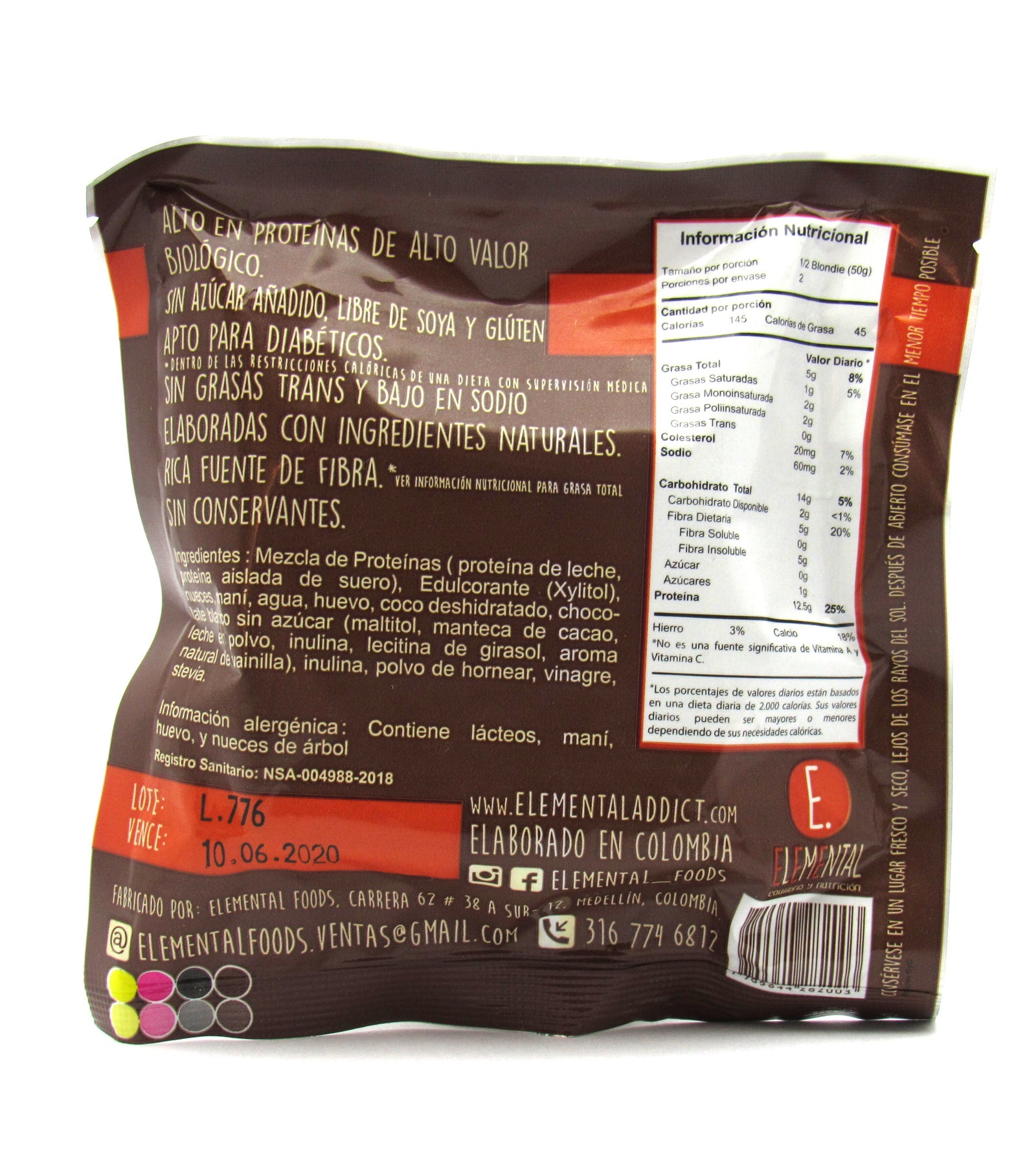Tabla nutricional de Blondie 100gr (ELEMENTAL) Wild Golden