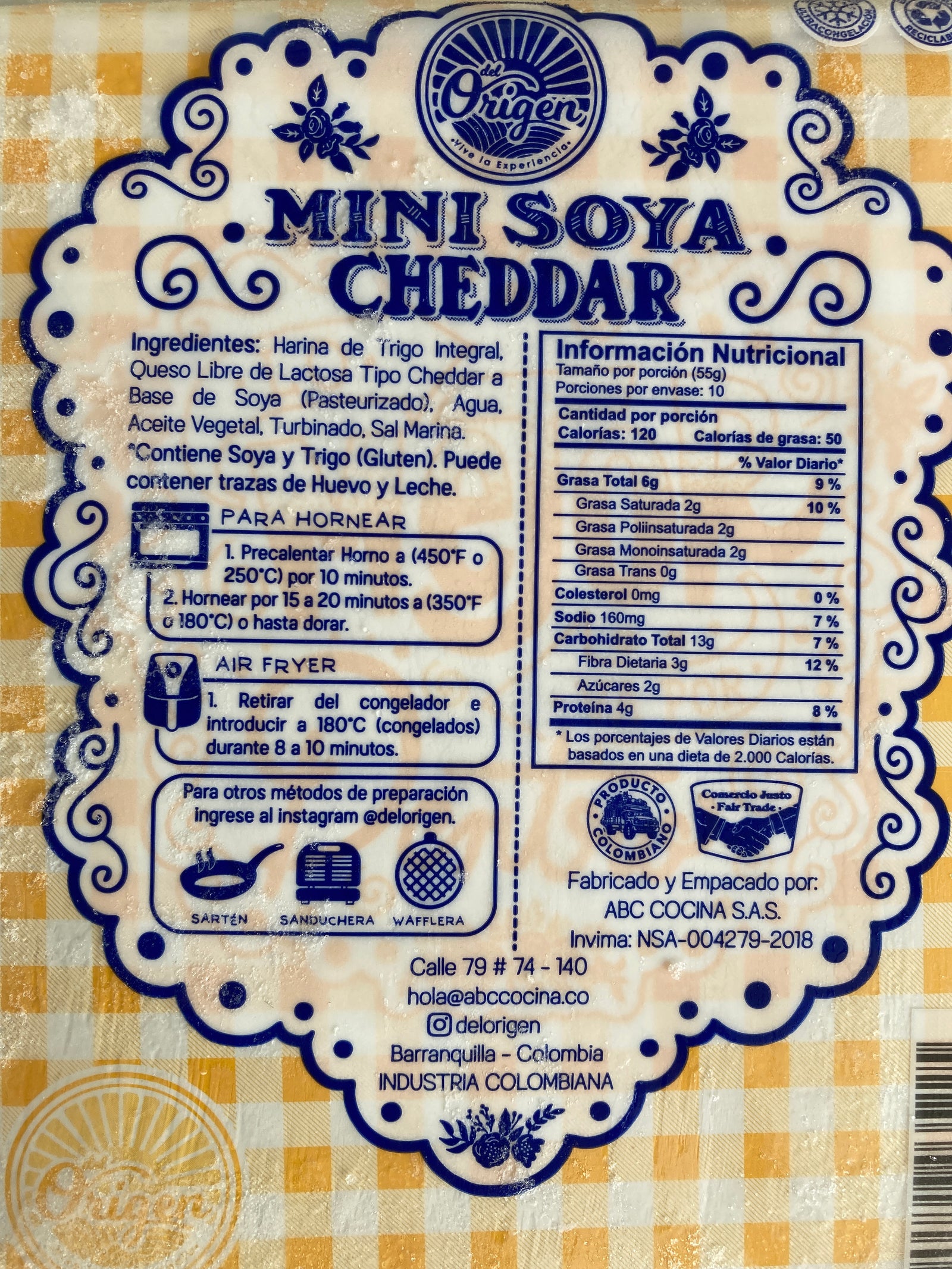 Tabla nutricional de Deditos de Soya Mozzarella 10uni (DEL ORIGEN) 550gr