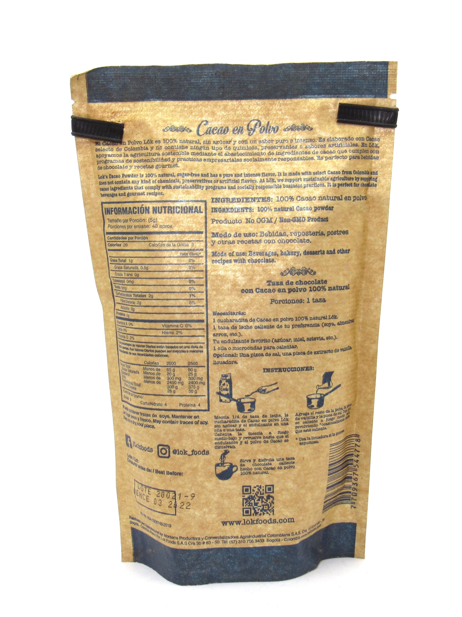 Tabla nutricional de Cacao Polvo 200gr (LOK)