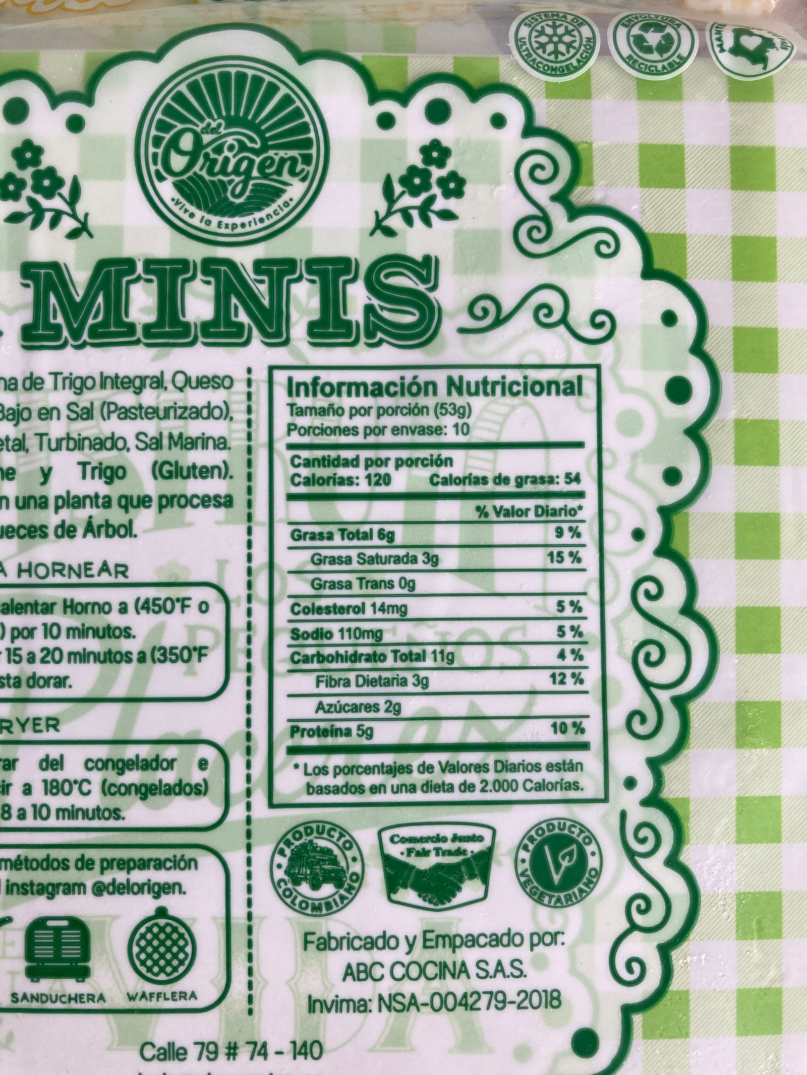 Tabla nutricional de Deditos Integrales 10un (DEL ORIGEN) Mini 530 gr