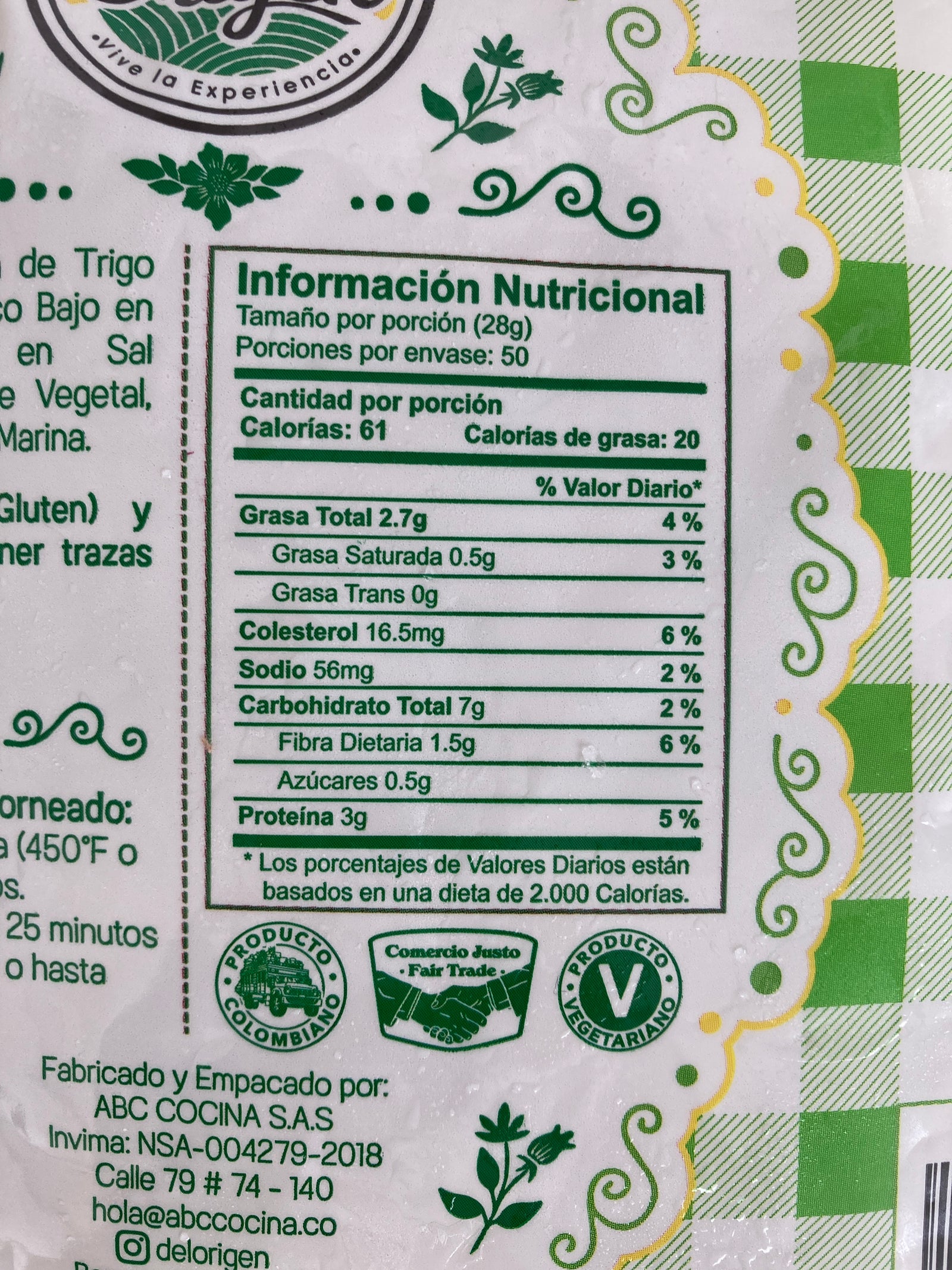 Tabla nutricional de Pasaboca Integral Mini Pop 1400gr (DEL ORIGEN) 50 und