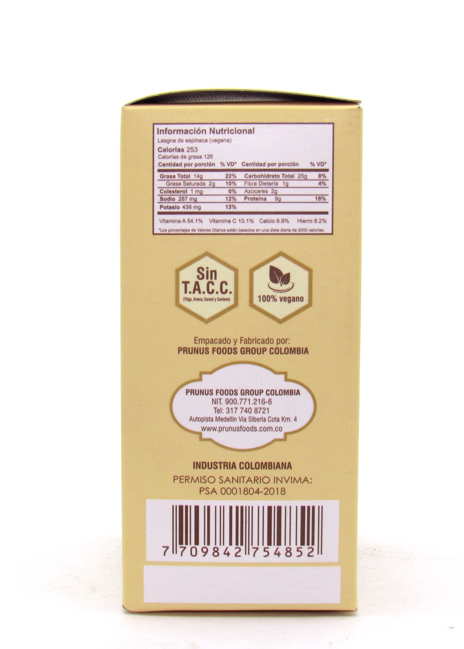 Tabla nutricional de Lasagna 250gr(BADEM)