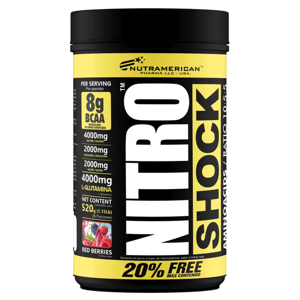 NITROSHOCK BCAA + L Glutamina 520gr (NITRO SHOCK) Red Berries