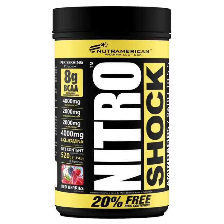 NITROSHOCK BCAA + L Glutamina 520gr (NITRO SHOCK) Red Berries