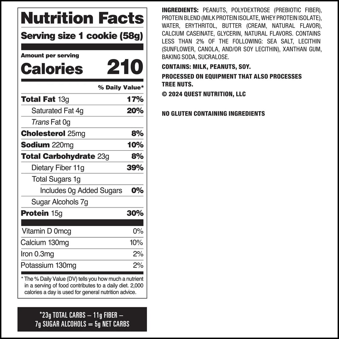 Tabla nutricional de Galleta 59gr (QUEST) Peanut Butter