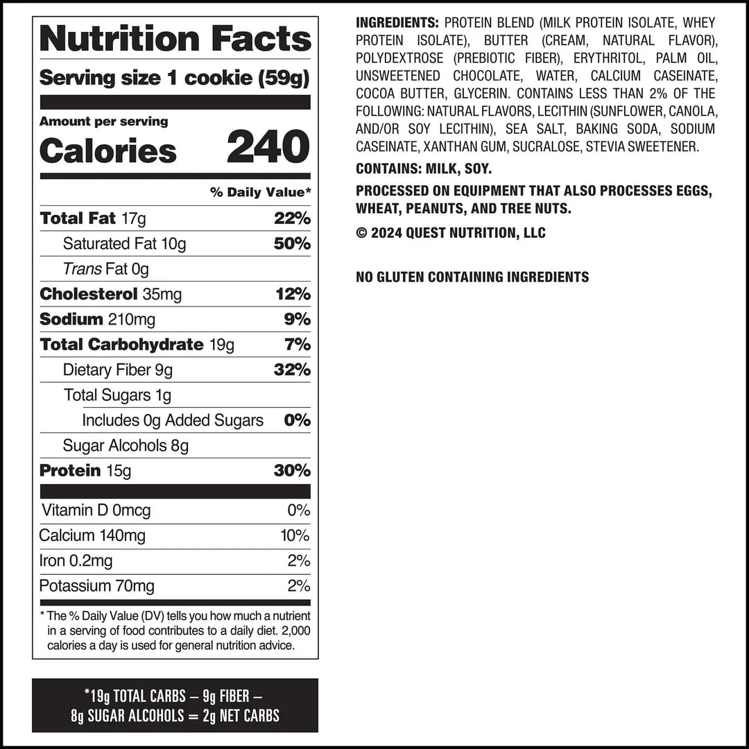 Tabla nutricional de Galleta 59gr (QUEST) Chocolate Chip