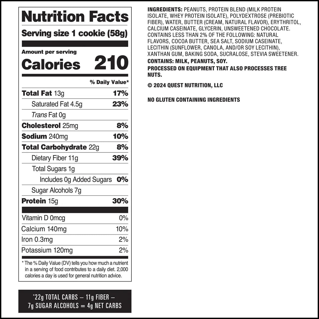 Tabla nutricional de Galleta 59gr (QUEST) Peanut Butter Chocolate Chip