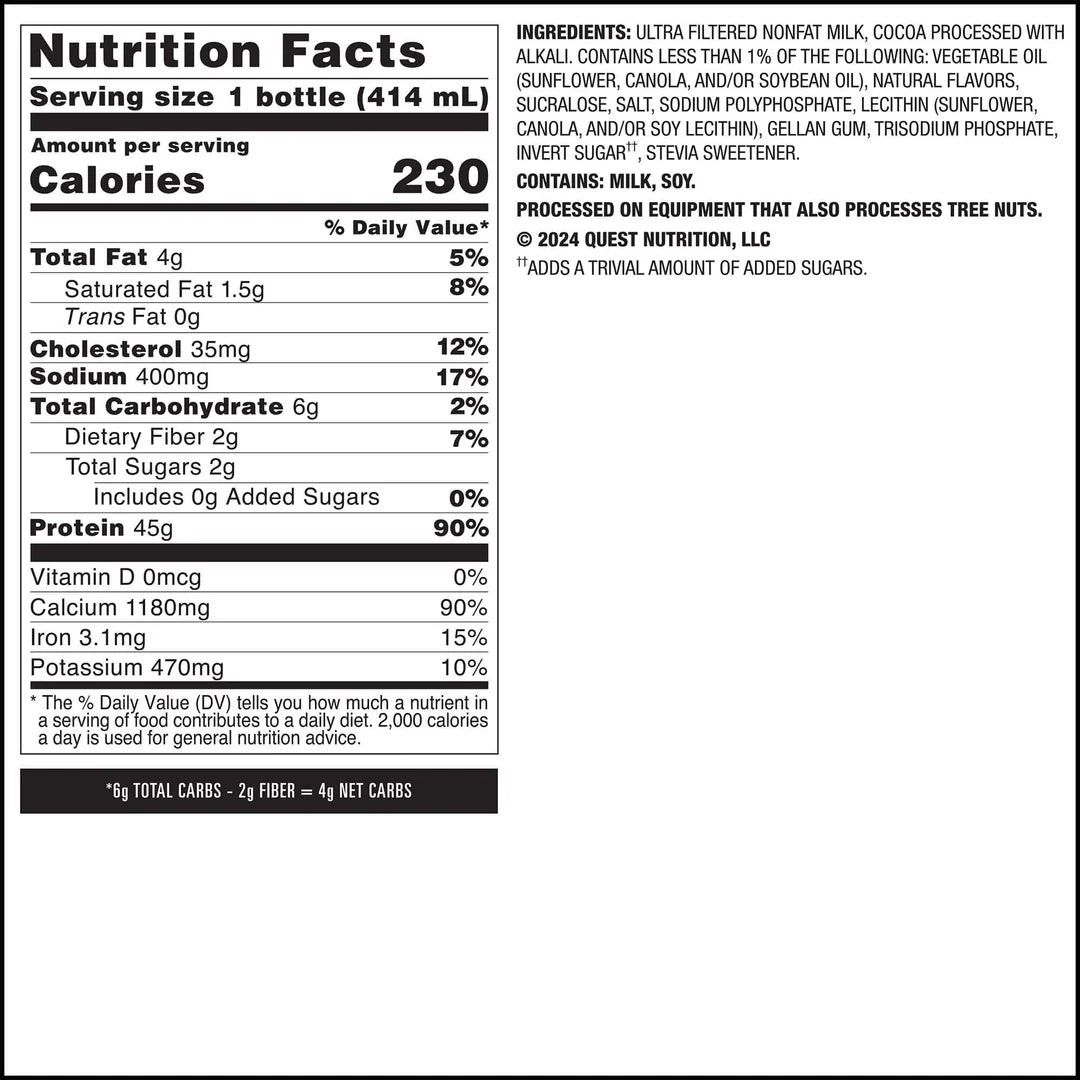 Tabla nutricional de Strawberry Protein Shake (QUEST)  414ml