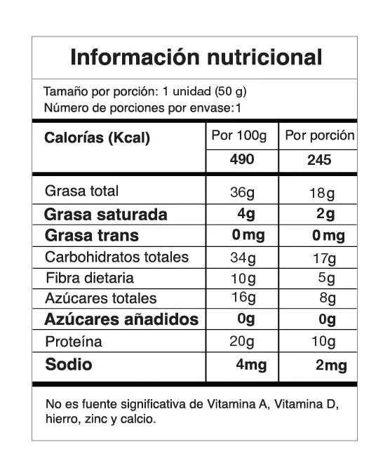 Tabla nutricional de Protein Cinnamon 50gr (SMUH)