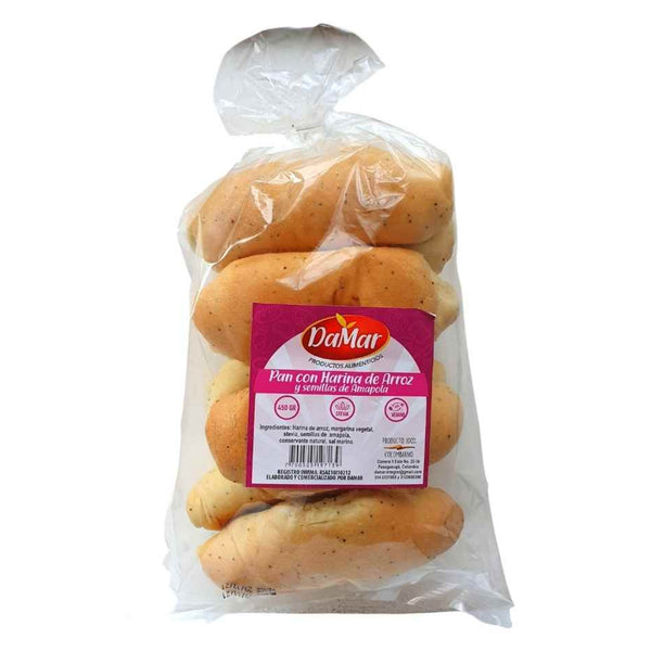 Pan con Harina de Arroz y semillas de Amapola 450gr (DAMAR)
