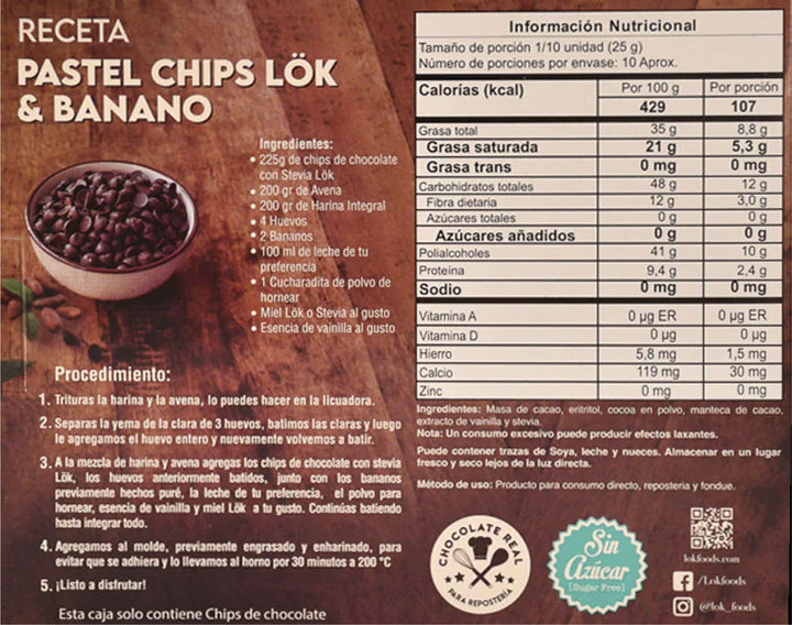 Chips Chocolate Stevia 70% Cacao 250gr (LOK)
