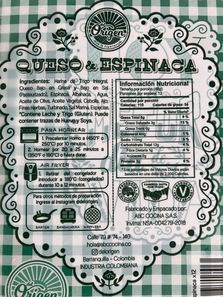 Empanaditas 12un (DEL ORIGEN) Queso + Espinaca 580gr